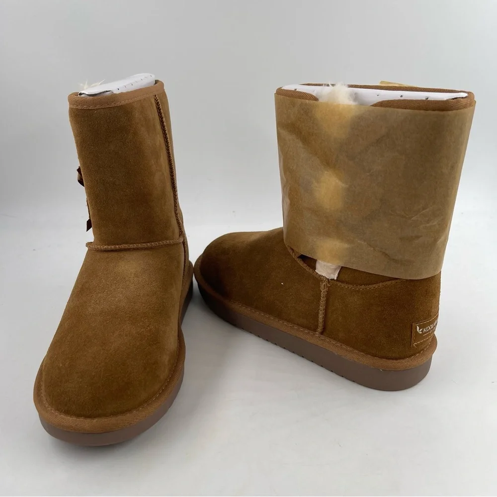 NIB! 🥾 Koolaburra Girls Victoria Short Chestnut Bow Detail Boots - Size 5.5